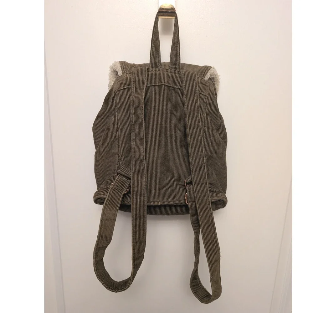 Mary-Kate and Ashley Corduroy Sherpa Backpack Olive Green Y2K Vintage Vacation